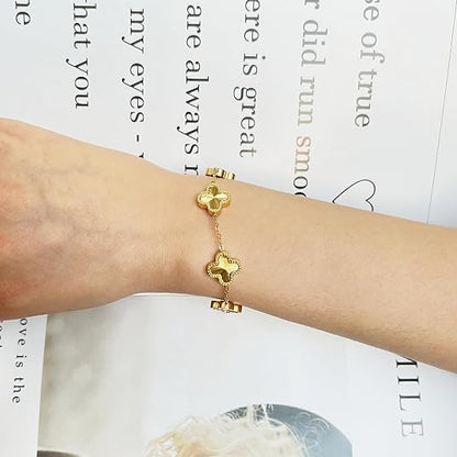 🍀14K Gold Plated Clover Bracelet for Women