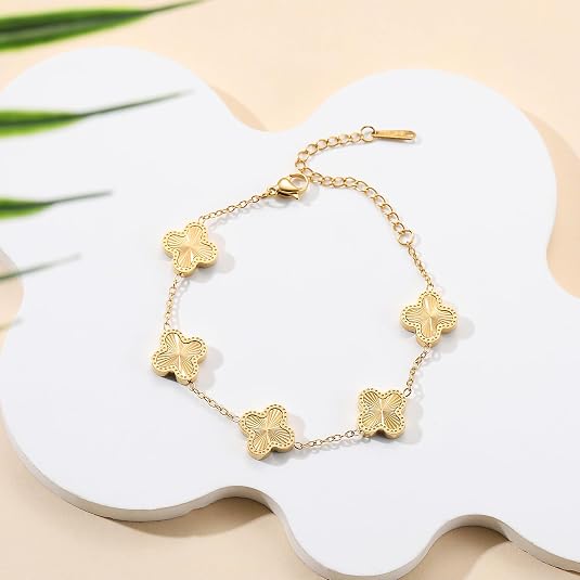 🍀14K Gold Plated Clover Bracelet for Women