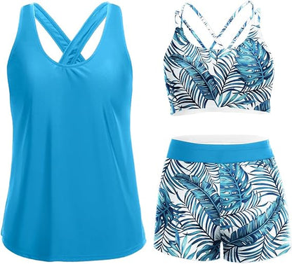 Three Piece Tankini with Shorts with Pockets