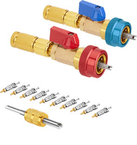 Red and blue high and low pressure valves + 1 wrench + 10 valve cores