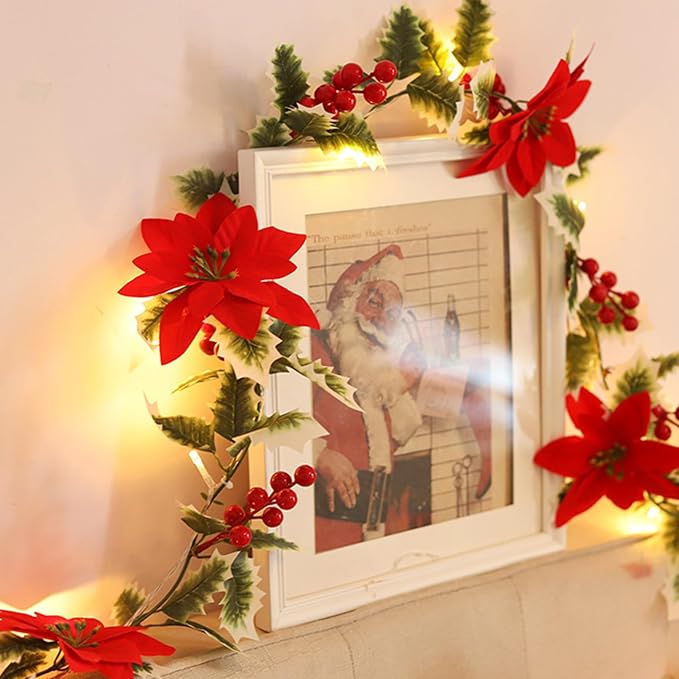 Christmas Poinsettia Garland with Light