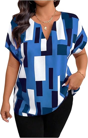 🔥2026 summer trend | Women's Plus Size Color Block Shirt Blouse Short