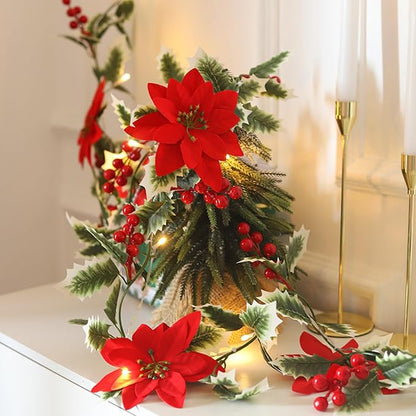 Christmas Poinsettia Garland with Light