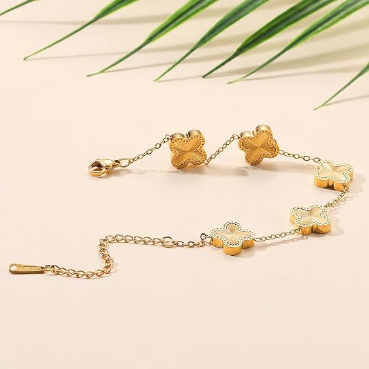 🍀14K Gold Plated Clover Bracelet for Women