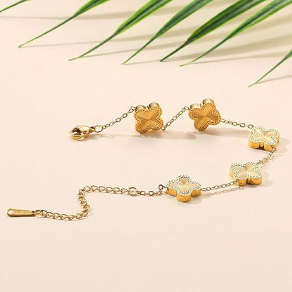 🍀14K Gold Plated Clover Bracelet for Women