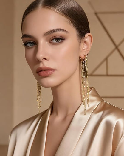 ✨14K Gold Plated Long Tassel Earrings for Women