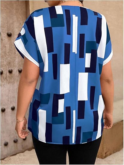 🔥2026 summer trend | Women's Plus Size Color Block Shirt Blouse Short