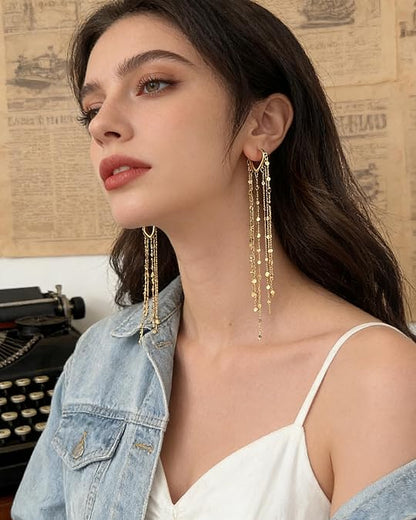 ✨14K Gold Plated Long Tassel Earrings for Women