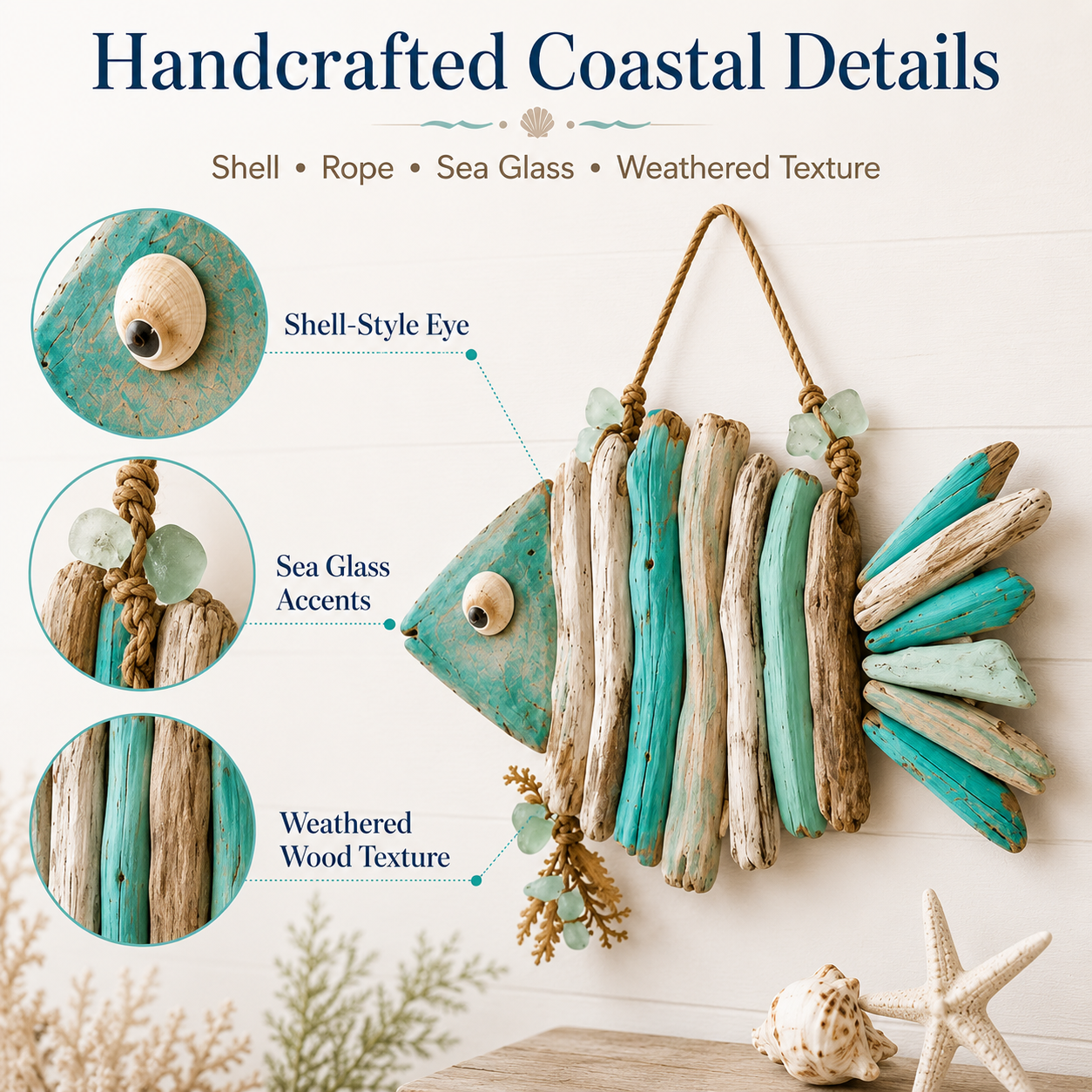🌊 Lighted Coastal Fish Wall Decor | Driftwood LED Art with Remote & 8 Modes