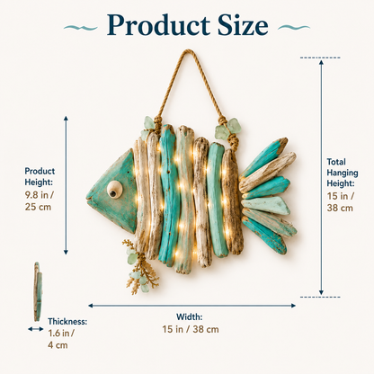 🌊 Lighted Coastal Fish Wall Decor | Driftwood LED Art with Remote & 8 Modes