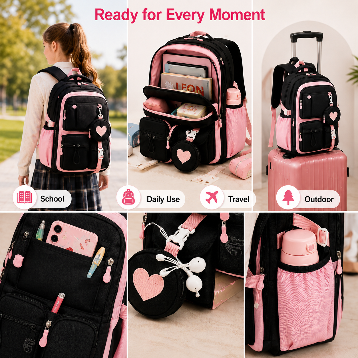 🔥Girl Backpack, Spacious Bookbag, Durable Teens School Bag