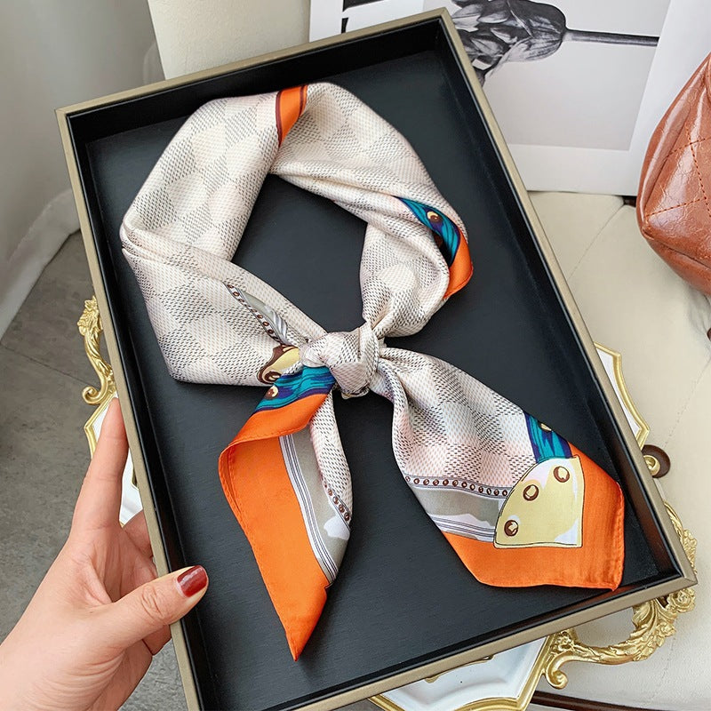 ✨ Satin Square Neck Scarf – Elegant Black & Champagne Fashion Accessory