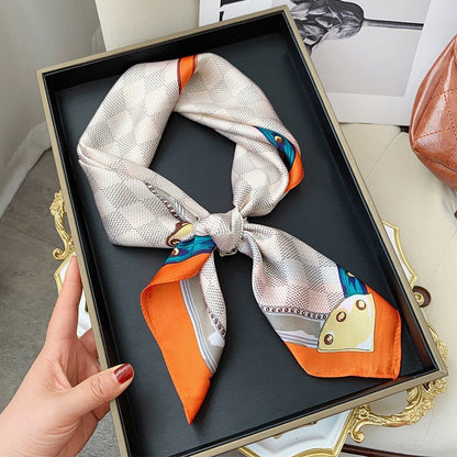✨ Satin Square Neck Scarf – Elegant Black & Champagne Fashion Accessory