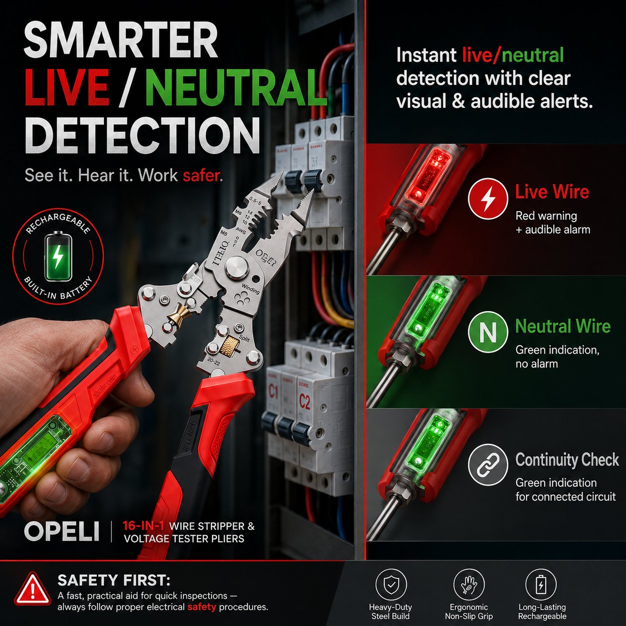 ⚡ 16-in-1 Electrical Pliers with Voltage Tester