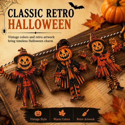 🎃 6 Piece Vintage Wooden Pumpkin Character Halloween Garland Banner Cutouts 🎃