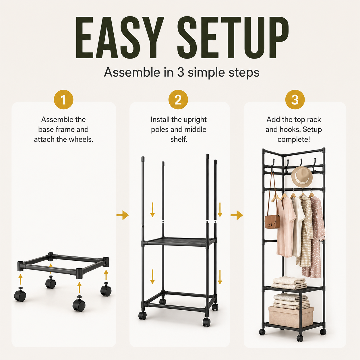 Multi-Functional Rolling Garment Rack with Bottom Storage