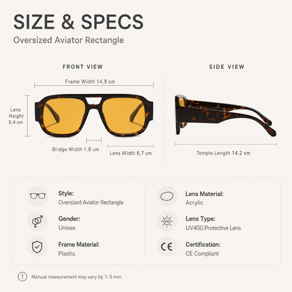 Stylish Aviator Sunglasses for Men and Women , Trendy Rectangle, Fashionable Design, Perfect for Outdoor Activities and Daily Wear