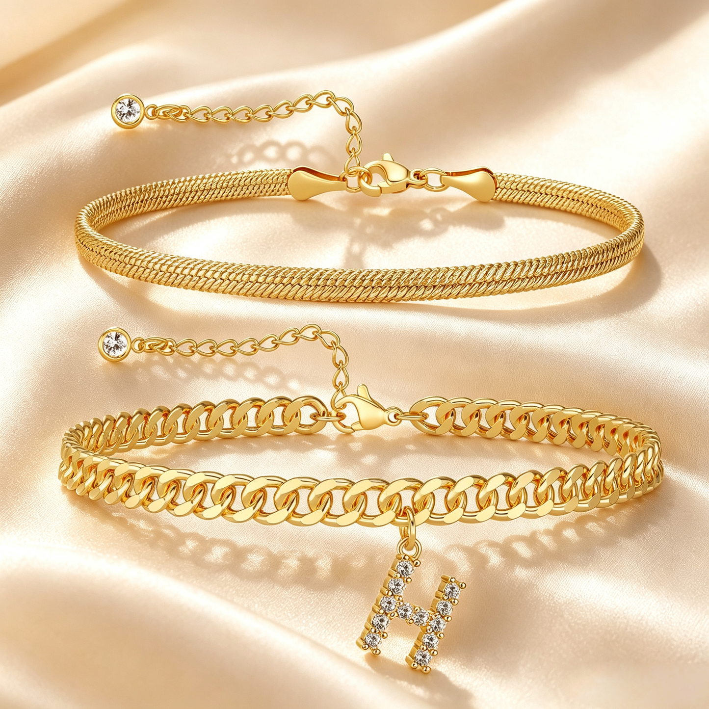 ✨ Gold Initial Anklet – 14K Gold Plated, Waterproof Adjustable Letter Pendant, Stackable Beach Jewelry