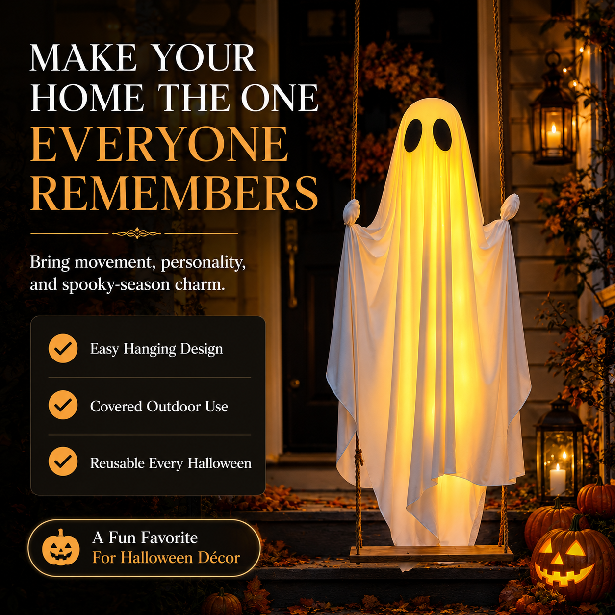 👻 Animated Swinging Ghost Halloween Decoration – Spooky Porch Hanging Ghost For Outdoor Yard Decor