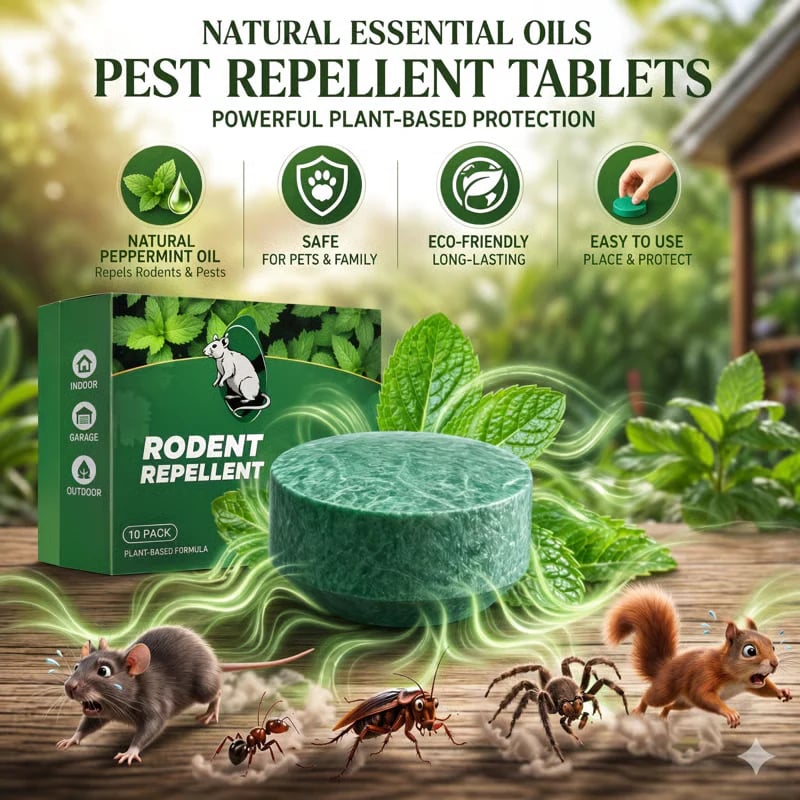 🦟 50% OFF NOW!🔇 🟢 Natural Peppermint Rodent Repellent Tablets – 12 Pack
