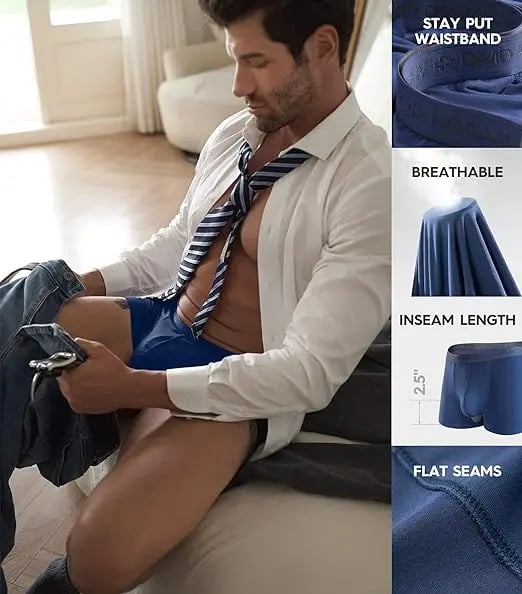 [Father's Day Gift] 🔥Men's Dual Pouch Micro Modal Trunks - 4-Pack Basic 2.5in Spandex Natural Fabric Menswear