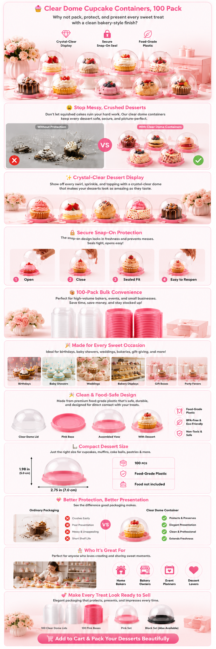 100 Pack Mini Dessert Containers with Dome Lids