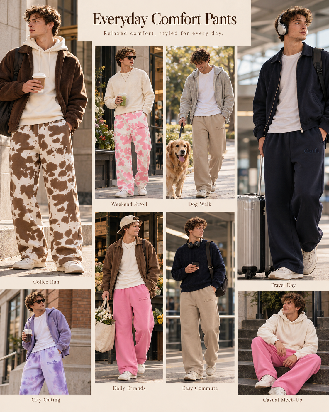 👖 Men's Wide-Leg Lounge Pants | Elastic Waist & Trendy Prints ✨