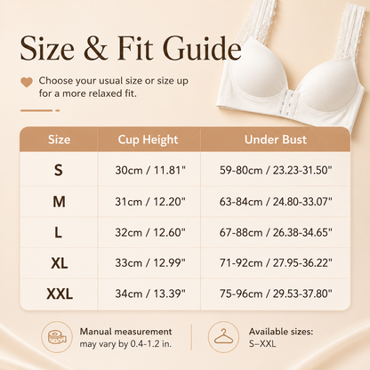 ☁️Big-size gathered front snap closure fixed cup lace bra-style bra