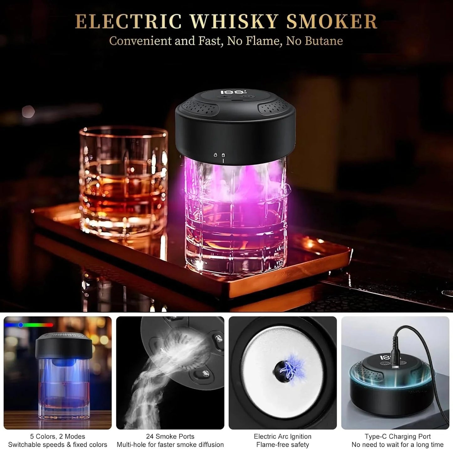 🔥Hot Sale 49% off🌟2026 New Electric Whiskey Smoker Kit with 6 Wood Chips