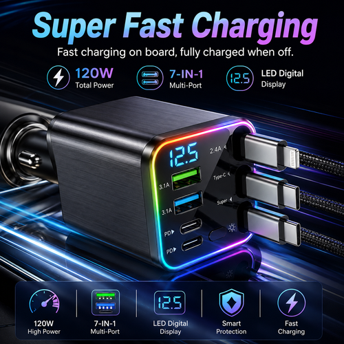 Retractable Automotive High Speed Car Charger with Starry Sky Atmosphere Light