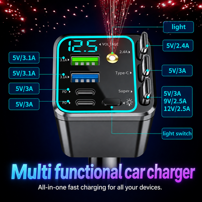 Retractable Automotive High Speed Car Charger with Starry Sky Atmosphere Light