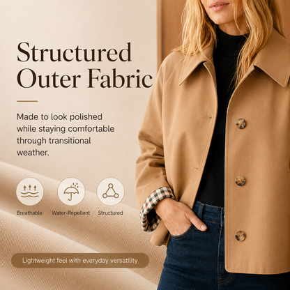 Women’s Cropped Trench Coat – Oversized Casual Jacket with Plaid Lining