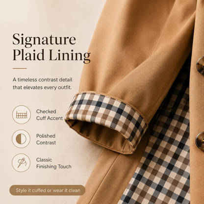 Women’s Cropped Trench Coat – Oversized Casual Jacket with Plaid Lining