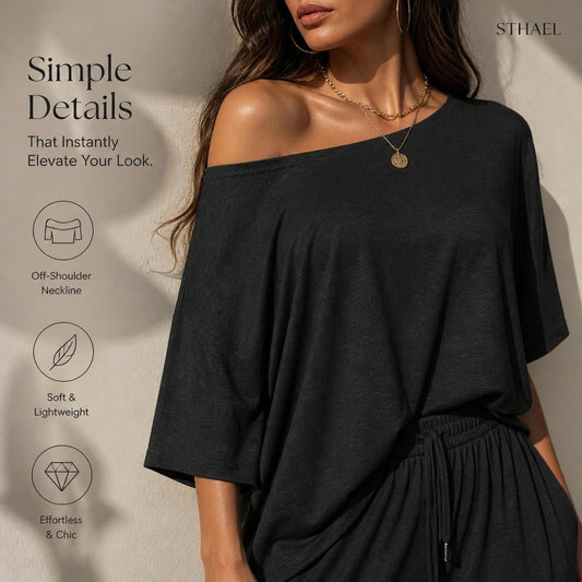 Women's Off-Shoulder Top & Wide-Leg Pants Set