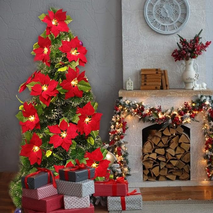 Christmas Poinsettia Garland with Light