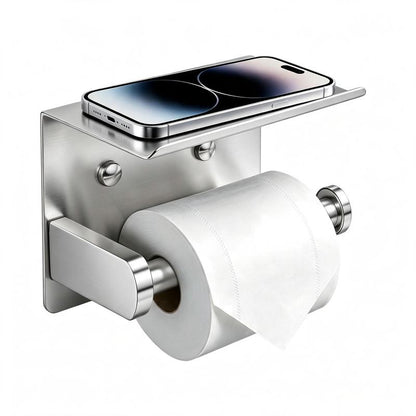 Rustproof Toilet Paper Holder with Shelf – Space-Saving Wall Mount