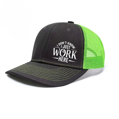 🔥Sarcastic Graphic Trucker Hat - Funny "I Don't Know I Just Work Here" Gag Gift Cap