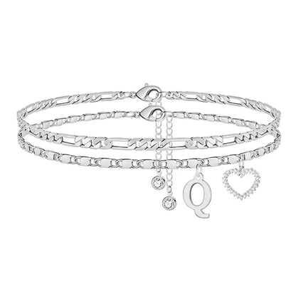 🎁Double-Layer 26-Letter Gold-Tone Chain Heart-Shaped Anklet with a heart-shaped pendant