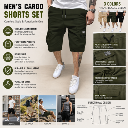 🔥🔥Customer Favorite Men's Shorts Set Khaki Black & Green Slanted Pockets