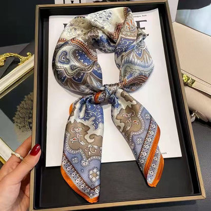 ✨ Satin Square Neck Scarf – Elegant Black & Champagne Fashion Accessory
