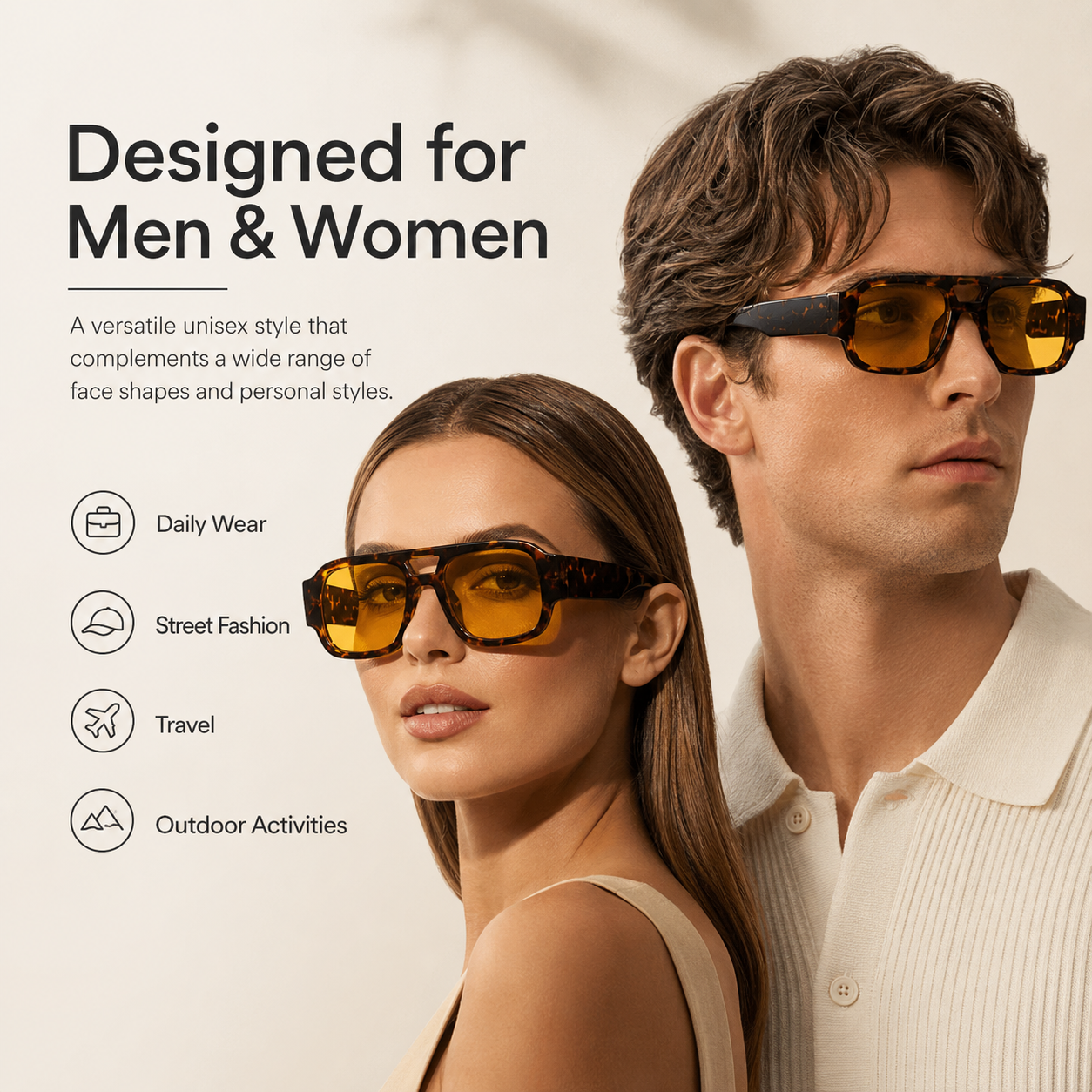 Stylish Aviator Sunglasses for Men and Women , Trendy Rectangle, Fashionable Design, Perfect for Outdoor Activities and Daily Wear
