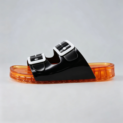 Pool Jelly Slide Sandals for Women - Waterproof Double Buckle Adjustable Slip-On Womens Jelly Sandals For Beach