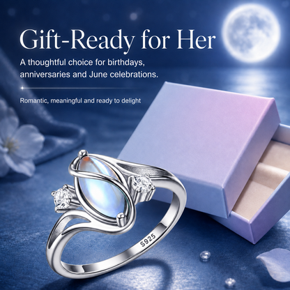 925 Sterling Silver Rainbow Moonstone Ring
