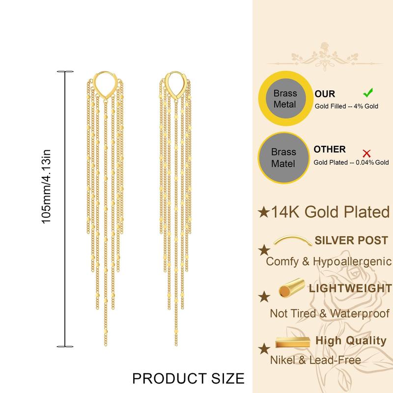✨14K Gold Plated Long Tassel Earrings for Women