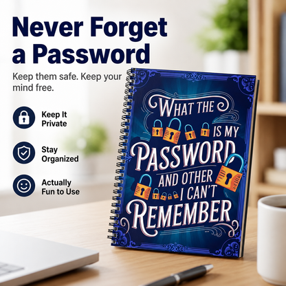 📅Funny Password Notebook - Spiral Bound with Lock Icons & Funny Security Phrases✍️