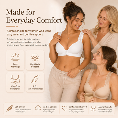 ☁️Big-size gathered front snap closure fixed cup lace bra-style bra