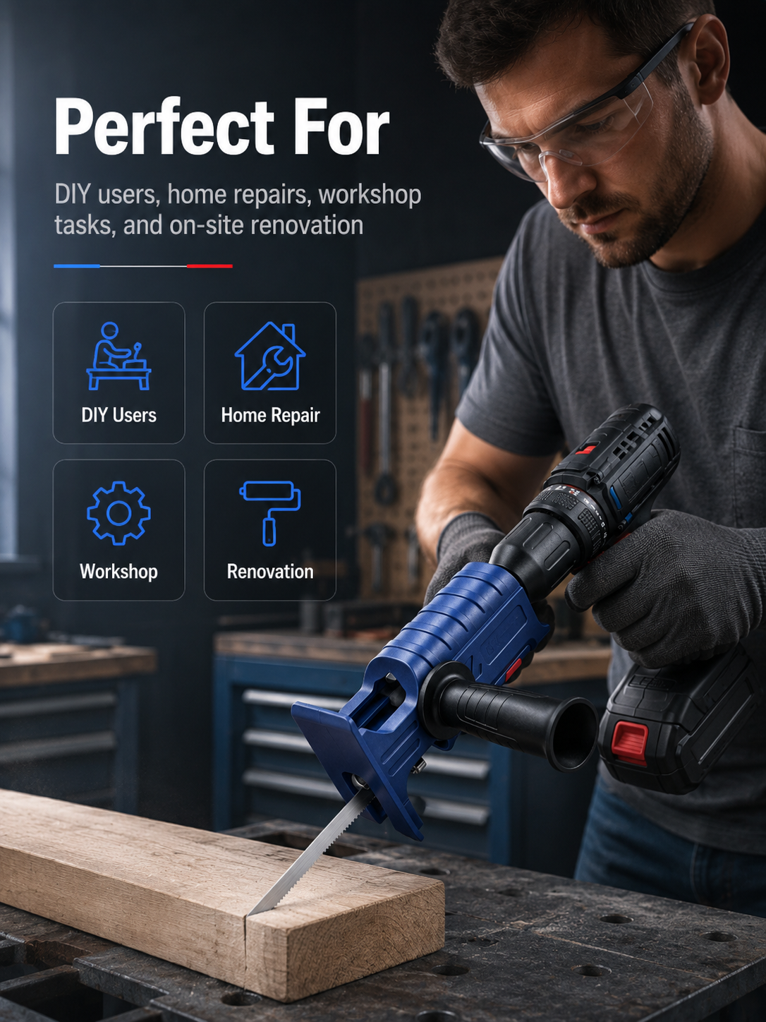 Drill to Reciprocating Saw Adapter, Electric Drill Conversion Attachment with 5 Saw Blades