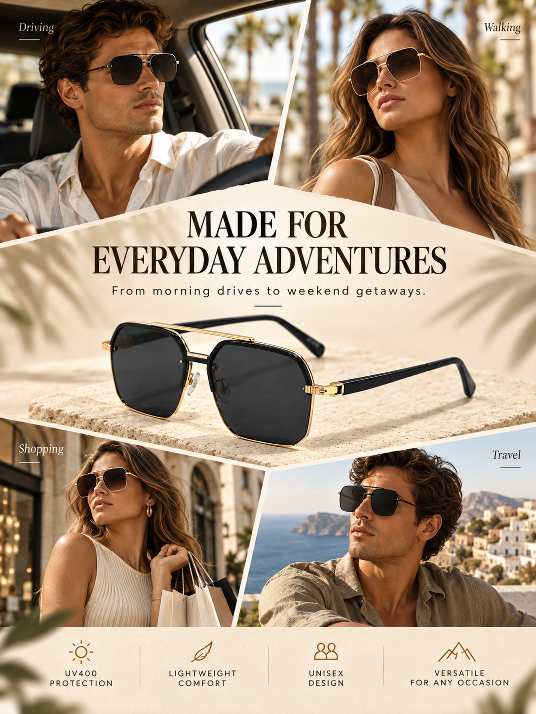 🕶️ Retro Rimless Square Sunglasses – Stylish UV-Protection Fashion Shades