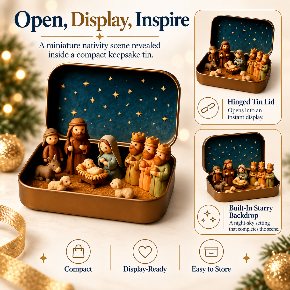 ✝️Faith Trend｜Daily 1000+ Sold｜Mini Christmas Nativity Set in Tin Box
