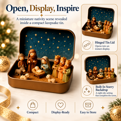 ✝️Faith Trend｜Daily 1000+ Sold｜Mini Christmas Nativity Set in Tin Box